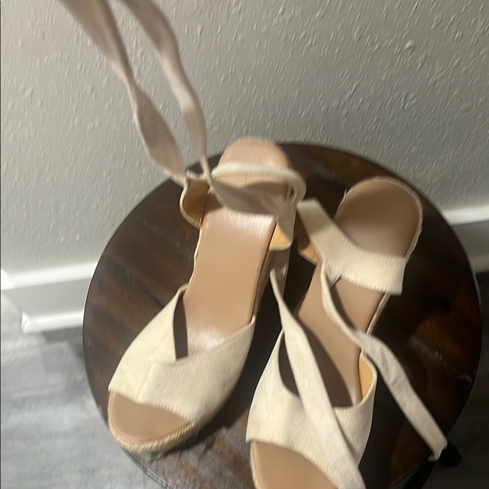 Cream Espadrilles with Ankle Straps and Open Toe